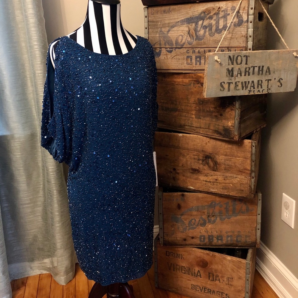 NEW Aidan Mattox Dark Teal Cold Shoulder Dress 6